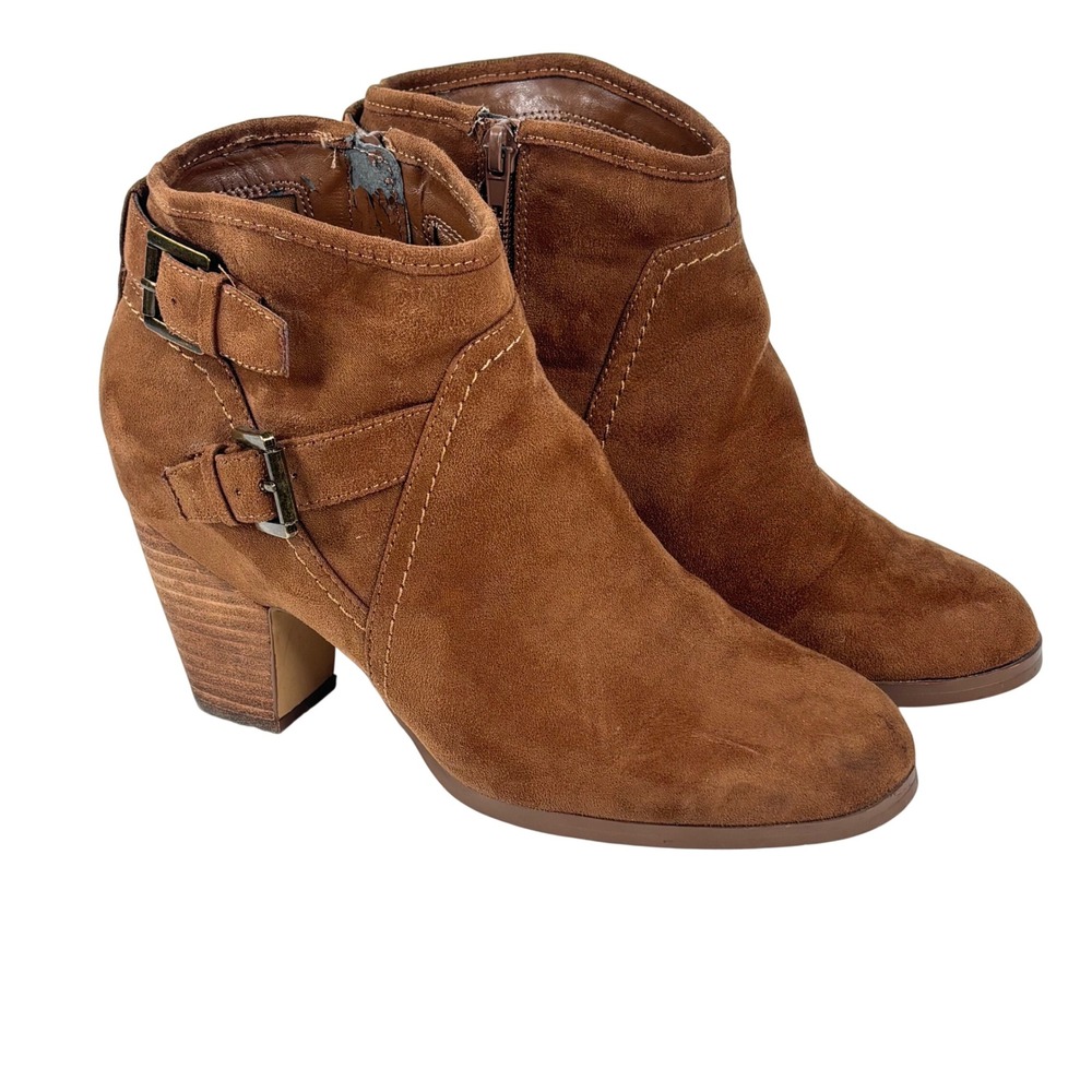 Crown Vintage Ankle Boots Brown Faux Suede Buckles Western Versatile 8